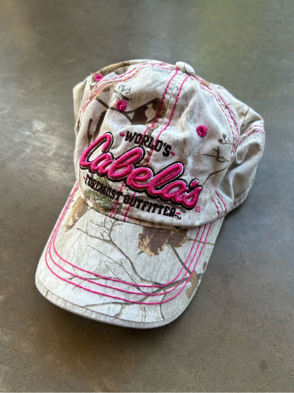 Cabela's Beige Camo Hat with Pink Embroidery